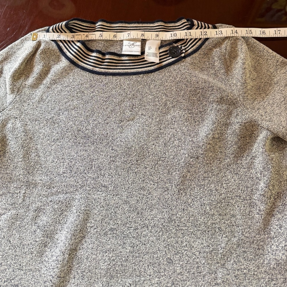 Emma James Claiborne Gray Scoopneck Sweater with white dark blue Striped Trim - Picture 8 of 8